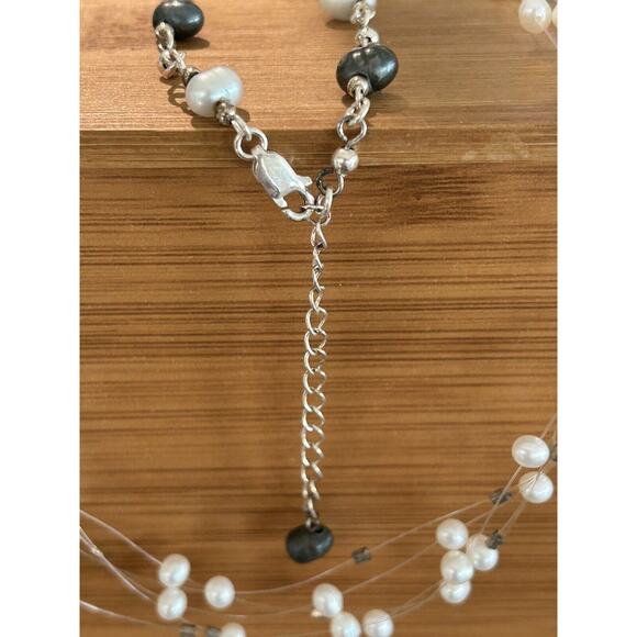 Beautiful Sterling Cultured Pearl Chain‎ Bracelet + 5 Strand Floating Necklace - Picture 5 of 10